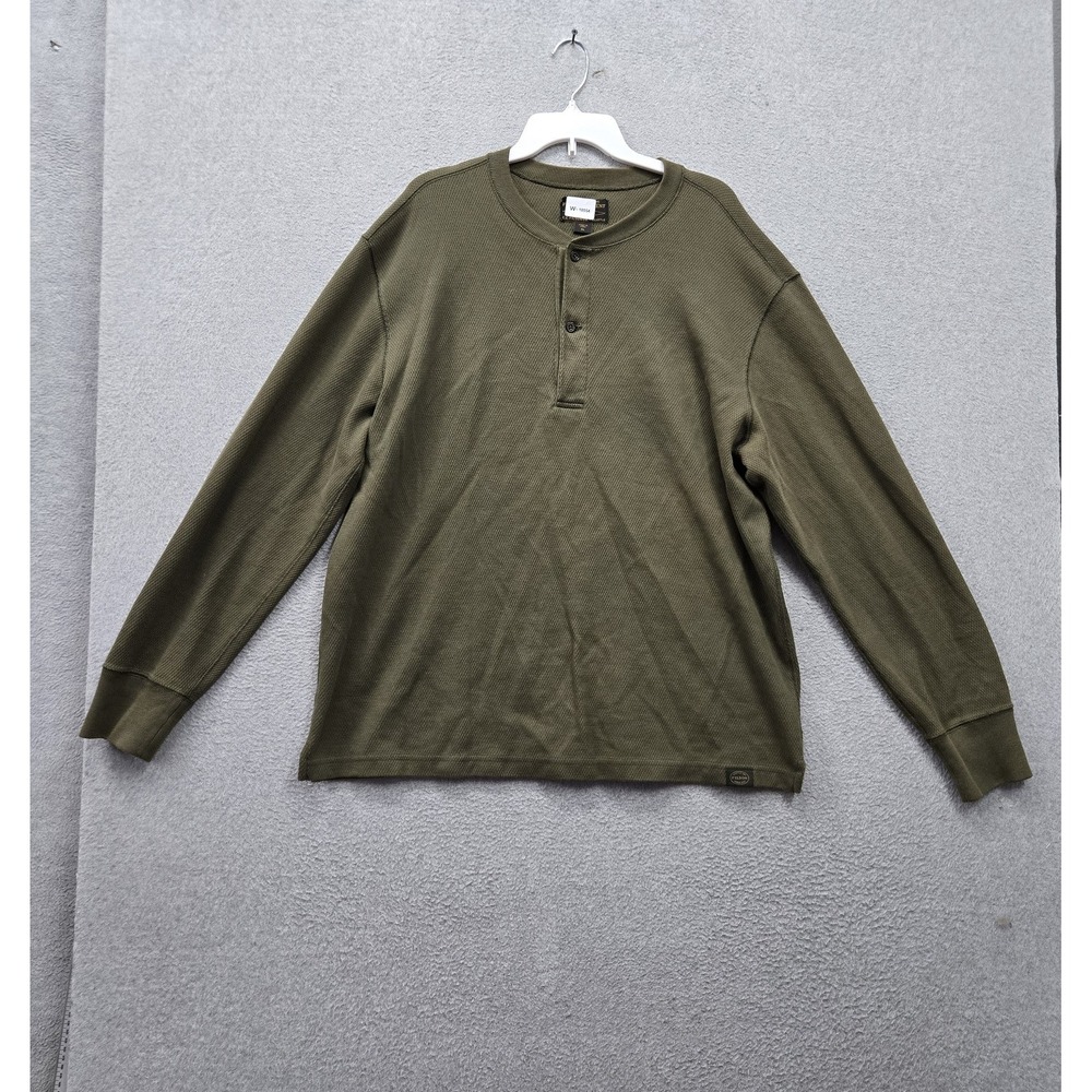 Filson Men Shirt XL Green Henley Waffle Knit Button Logo Long Sleeve Casual